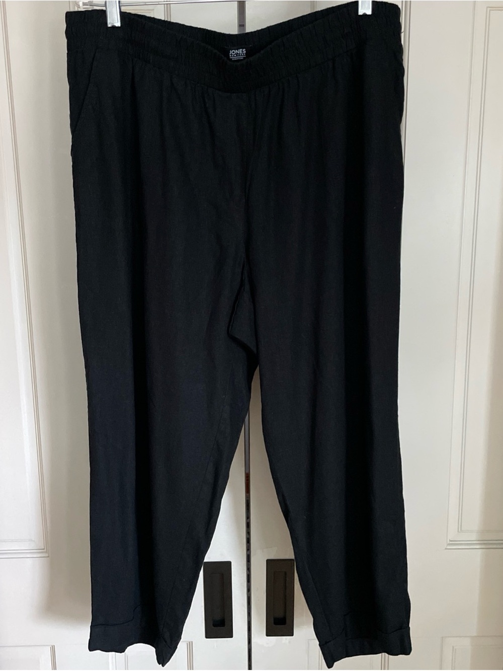Jones New York Black Women's Elastic-Waist Linen Blend Cuffed Pants